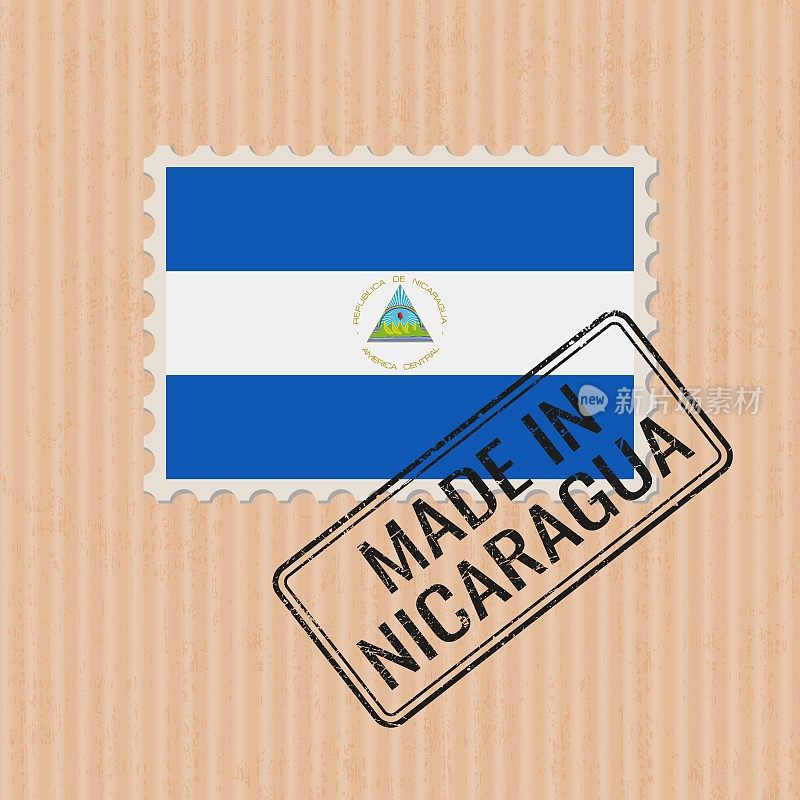 尼加拉瓜制造徽章矢量。尼加拉瓜国旗贴纸。油墨印章隔离在纸张背景上