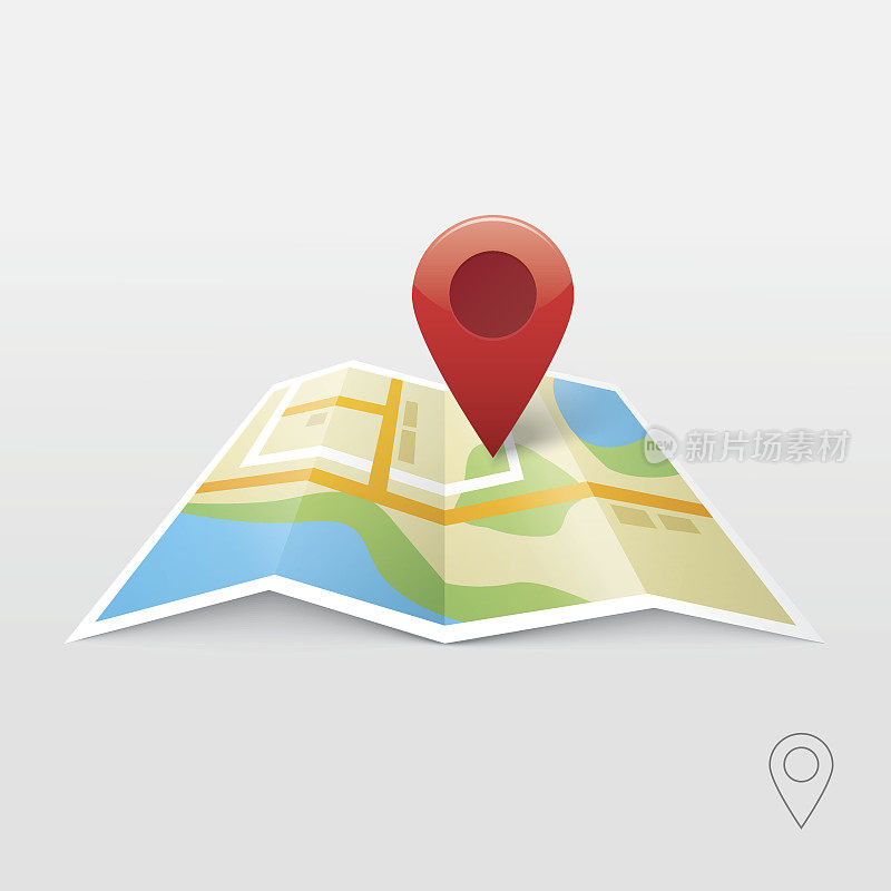 道路地图矢量插图，GPS导航定位器，新的路线图针