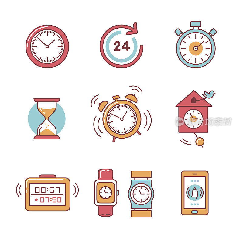 闹钟的类型，钟表，定时器和手表设置