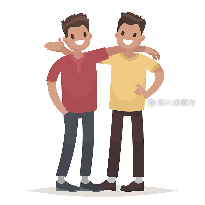 男性友谊的概念。两个人拥抱。矢量插图在一个平坦的风格