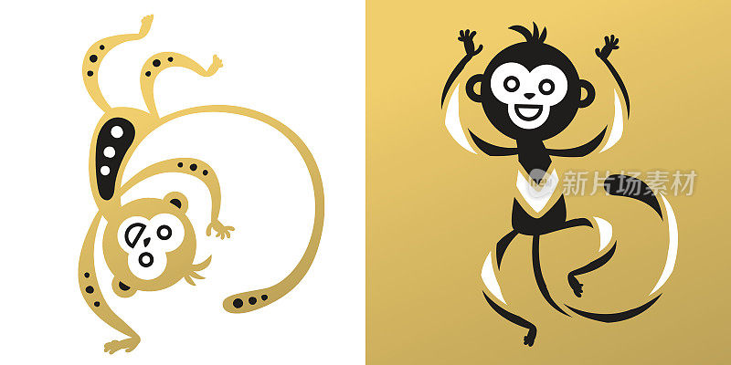 猴子矢量插图中国风格