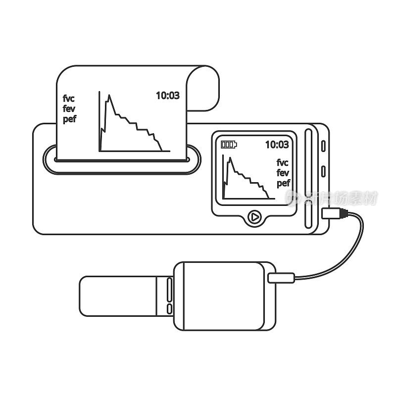 肺活量计医疗设备。这个装置决定了肺的容积。矢量平面图标