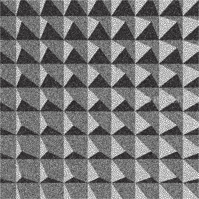 抽象三维几何背景。黑白颗粒图案。点彩派的模式。点彩的效果。矢量插图。