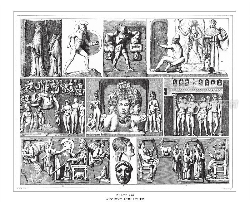 古代雕塑、版画、古董插图，1851年出版