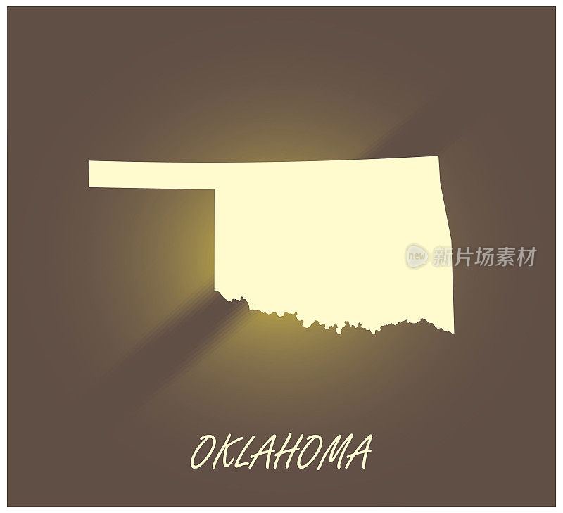 俄克拉何马州地图矢量大纲地图学黑白照明grunge背景插图