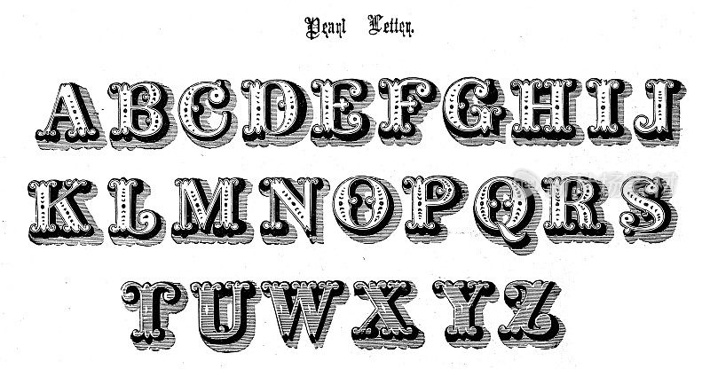 仿古原始打字字体字母:珍珠字母