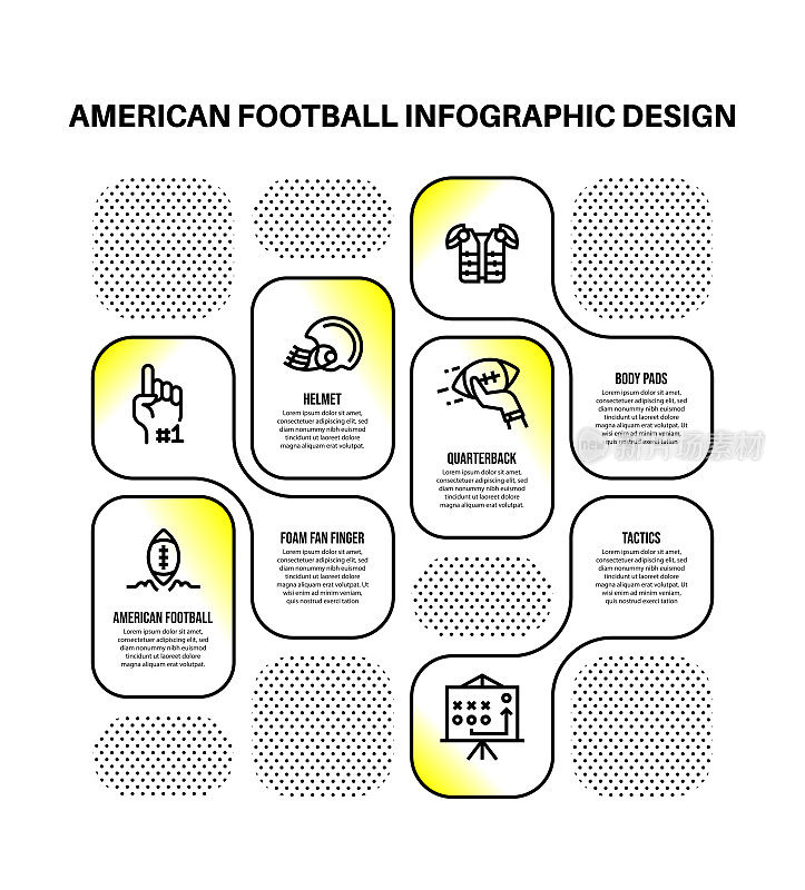美式足球关键词和图标的信息图表设计模板