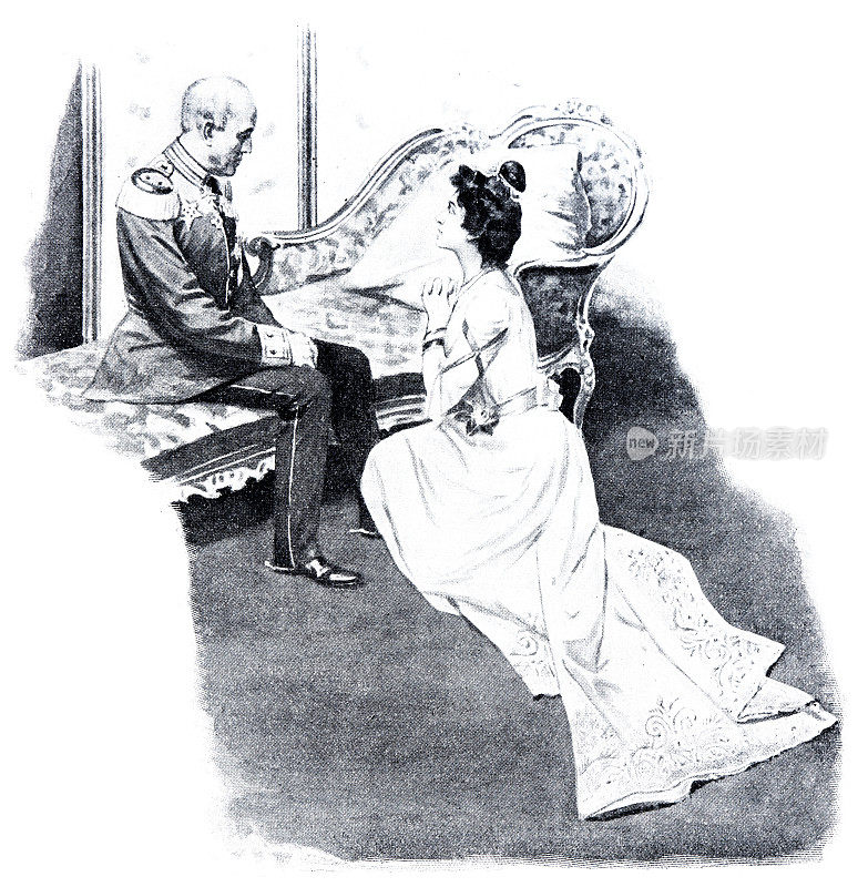 女人跪在坐在沙发上的男人面前