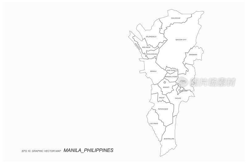 马尼拉,菲律宾的地图。矢量地图马尼拉，菲律宾在亚洲