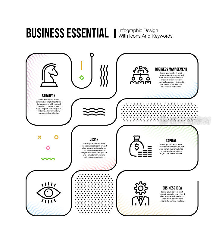 信息图表设计模板与业务关键字和图标