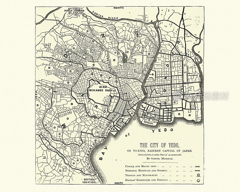 19世纪70年代，日本叶道(东京)的老式地图