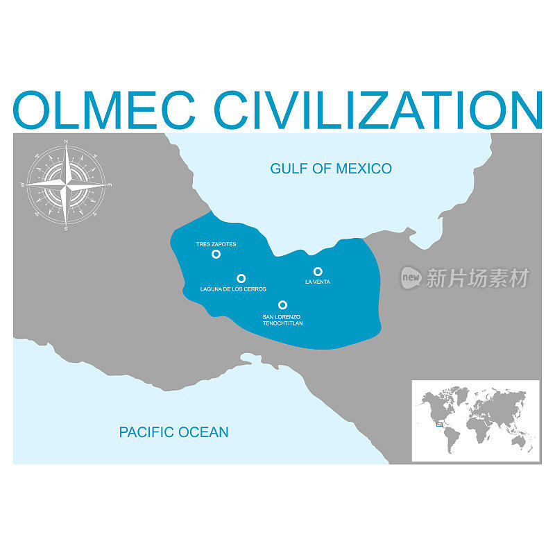 奥尔梅克文明中心地带的矢量地图