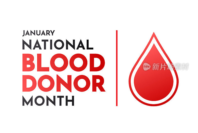 献血者月卡，滴血，一月。向量