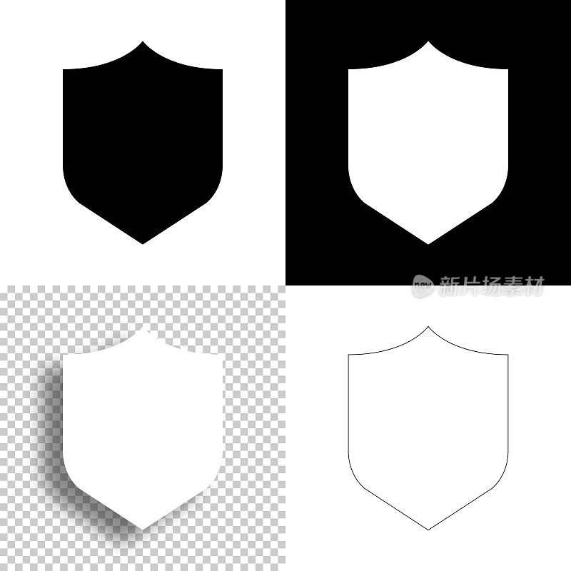 盾牌。图标设计。空白，白色和黑色背景-线图标