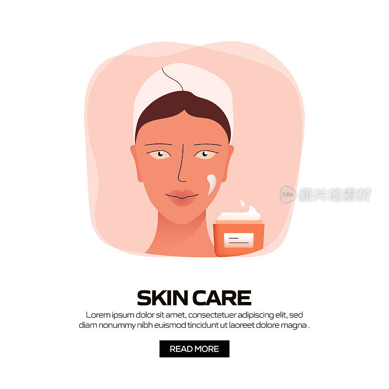 皮肤护理概念彩色矢量插图在平面卡通风格。美，身体护理和化妆品相关的现代矢量插图的社交媒体帖子