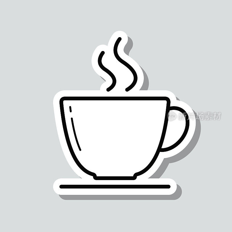 咖啡杯。灰色背景上的图标贴纸