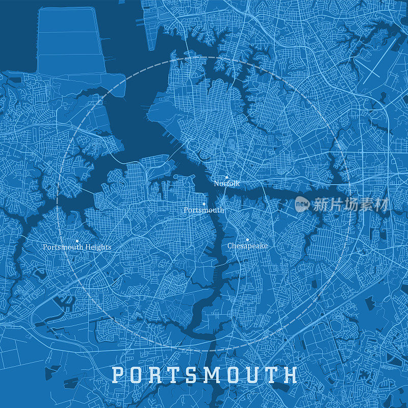 朴茨茅斯弗吉尼亚州城市向量道路地图蓝色文本