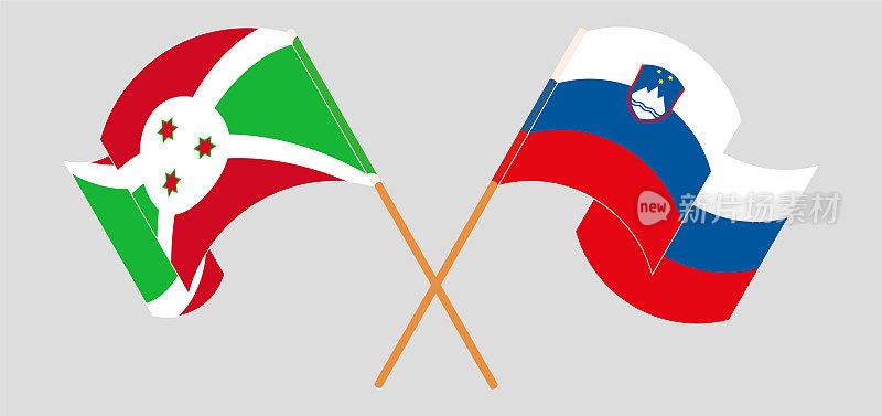 交叉并挥舞着布隆迪和斯洛文尼亚的国旗