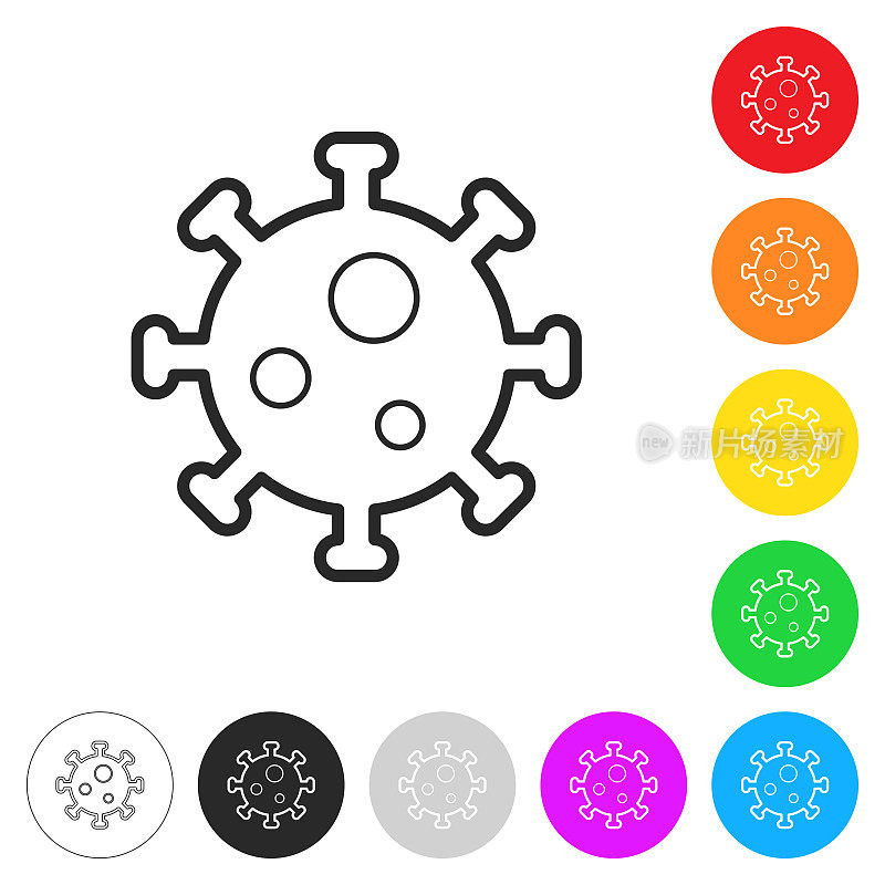 冠状病毒细胞(COVID-19)。按钮上不同颜色的平面图标