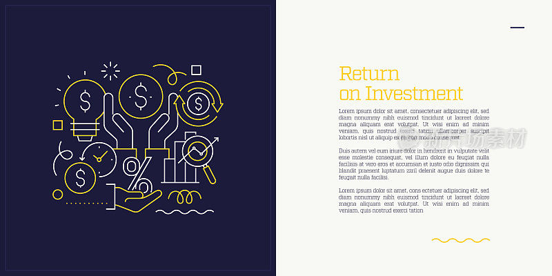 向量集插图投资回报的概念。线条艺术风格的网页，横幅，海报，印刷等背景设计。矢量插图。