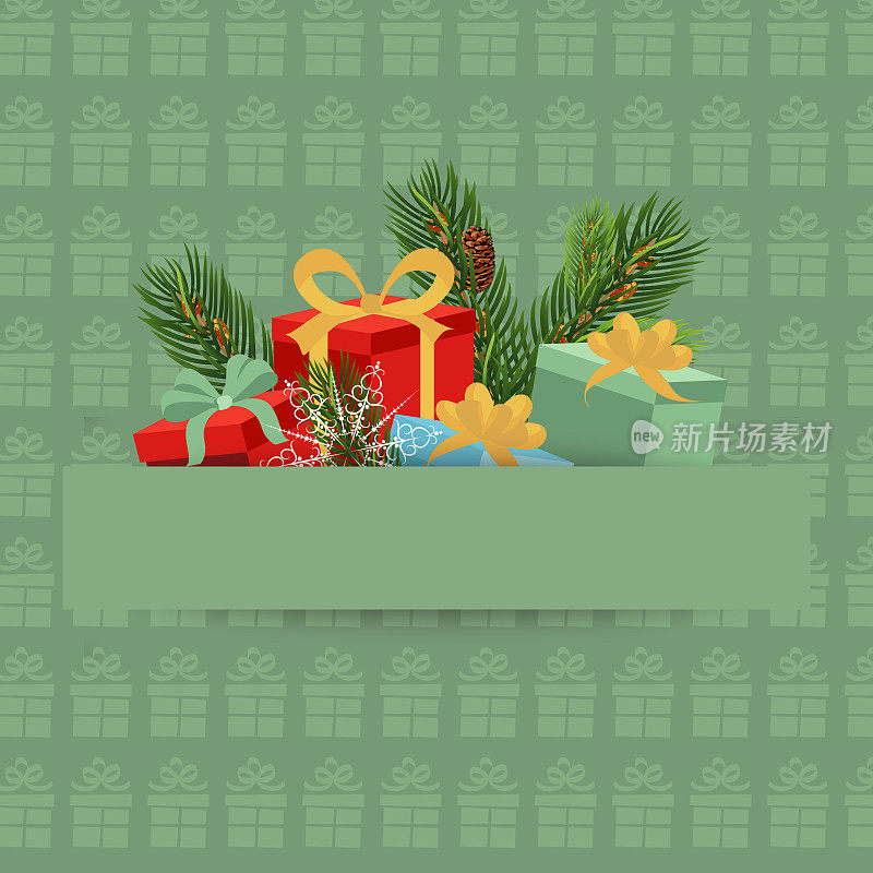 圣诞背景与礼物和常青树