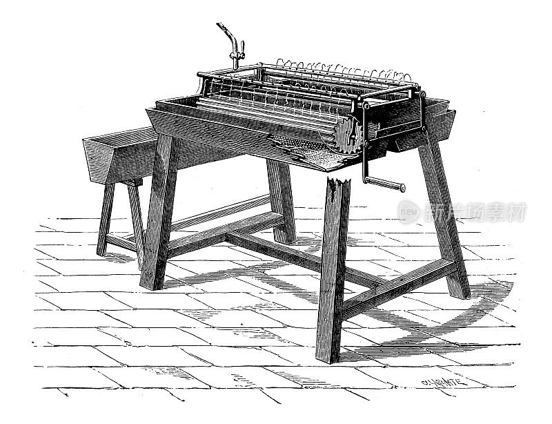 19世纪工业、技术和工艺的古董插图:上浆机