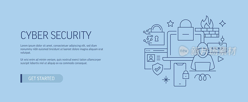 网络安全相关的网页横幅线风格。现代设计矢量插图网页横幅，网站标题等。股票插图