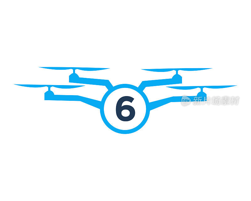 无人机标志设计在字母6概念。摄影无人机矢量模板
