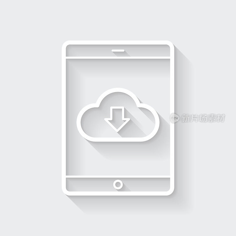 云下载到平板电脑。图标与空白背景上的长阴影-平面设计