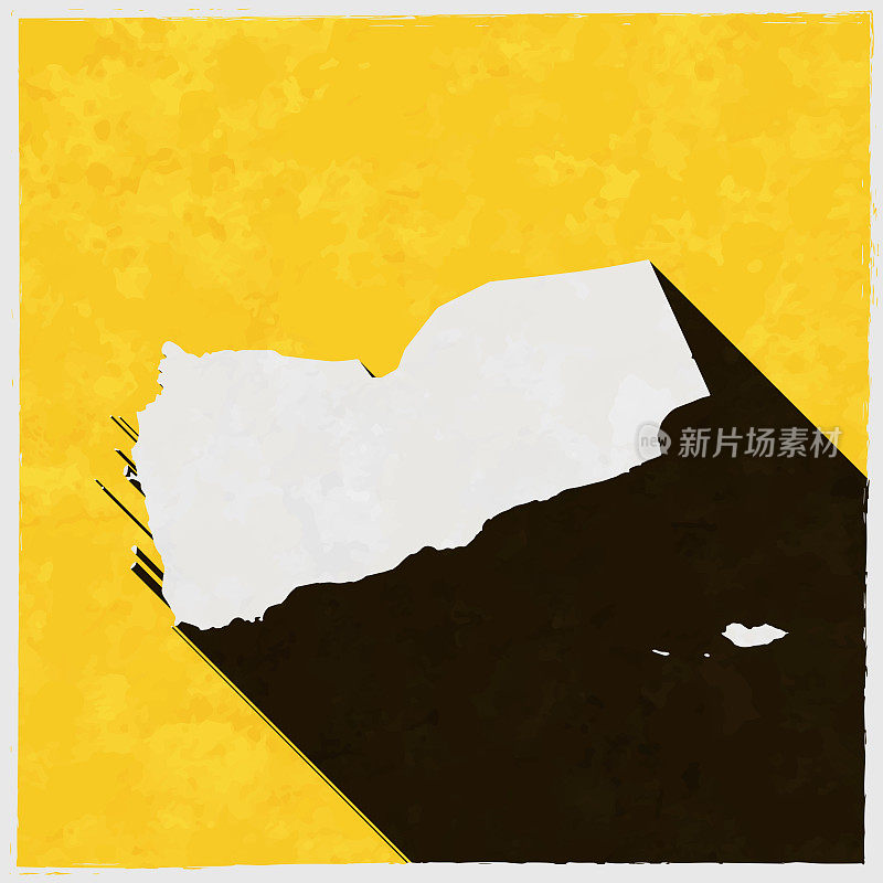 也门地图与纹理黄色背景上的长阴影