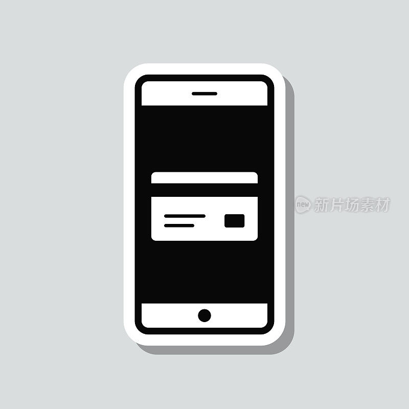 信用卡智能手机。图标贴纸在灰色背景