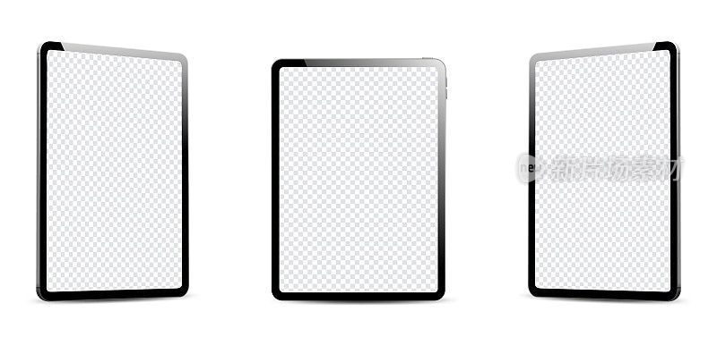 真实的平板电脑模型与空白屏幕。片剂载体分离在白色背景。