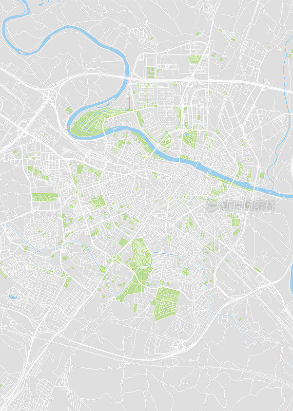 萨拉戈萨市地图，彩色详图，矢量图