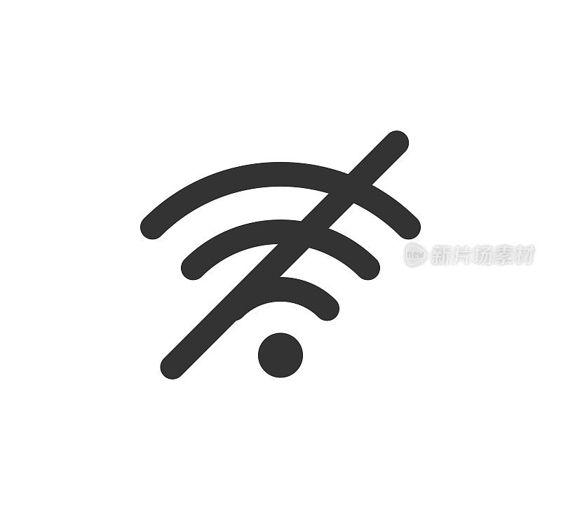 失败的无线图标。离线的象征。没有互联网连接图标。简单的wifi信号标志。断开无线网络信号。访问的问题。矢量插图孤立在白色背景上