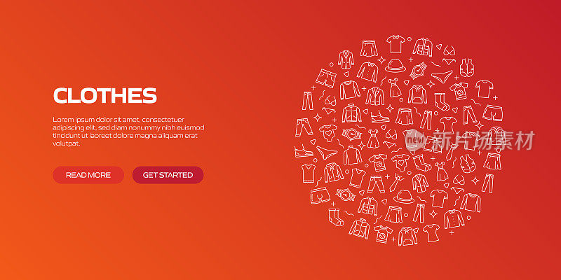 衣服网络横幅线性图标,时髦的线性风格向量