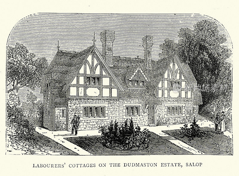 19世纪70年代英格兰什罗普郡阿斯顿庄园杜德的维多利亚时代劳工小屋