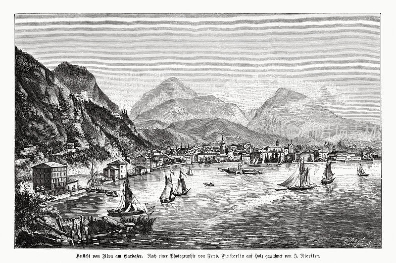 《加尔达里瓦》，加尔达湖，意大利，木刻，i1885年出版