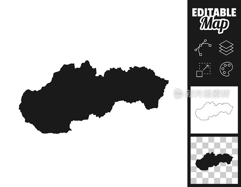 斯洛伐克地图设计。轻松地编辑