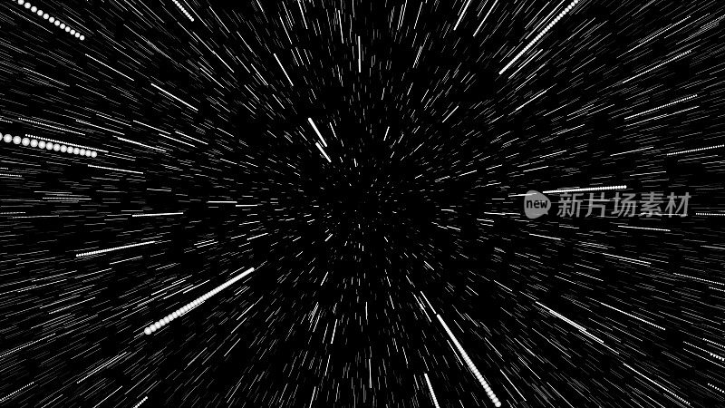 空间超移或空间跳跃或超空间跳跃恒星。3d渲染时间旅行，以光速穿越恒星，穿过太空隧道中的黑洞。