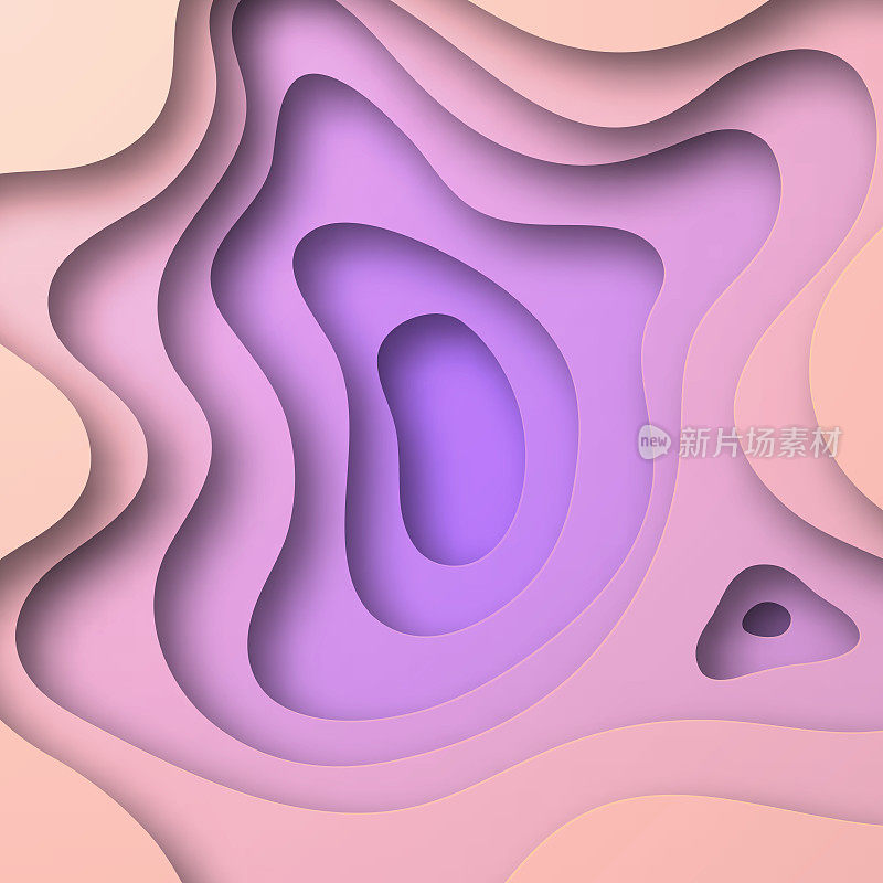 剪纸背景-粉红色抽象波浪形状-新潮的3D设计
