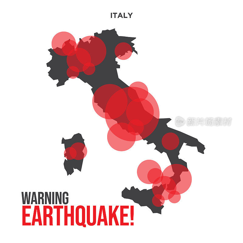 意大利地震波与圆振动，设计为教育，科学和新闻，矢量插图。股票插图