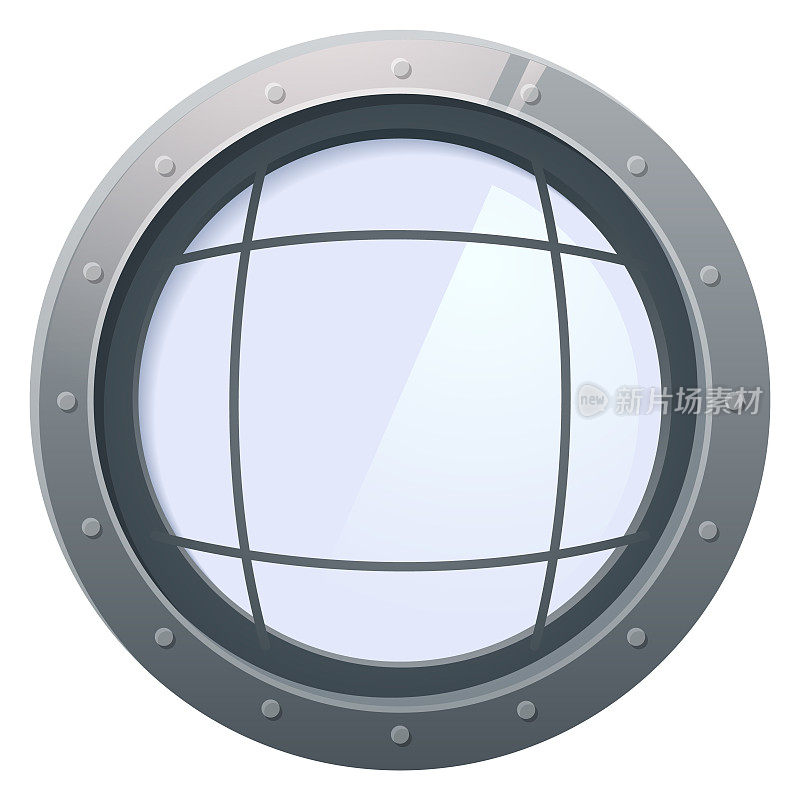 潜艇窗口。船舶玻璃框架。圆形舷窗