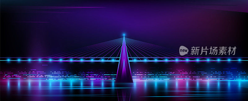 霓虹灯背景下美丽的斜拉桥。