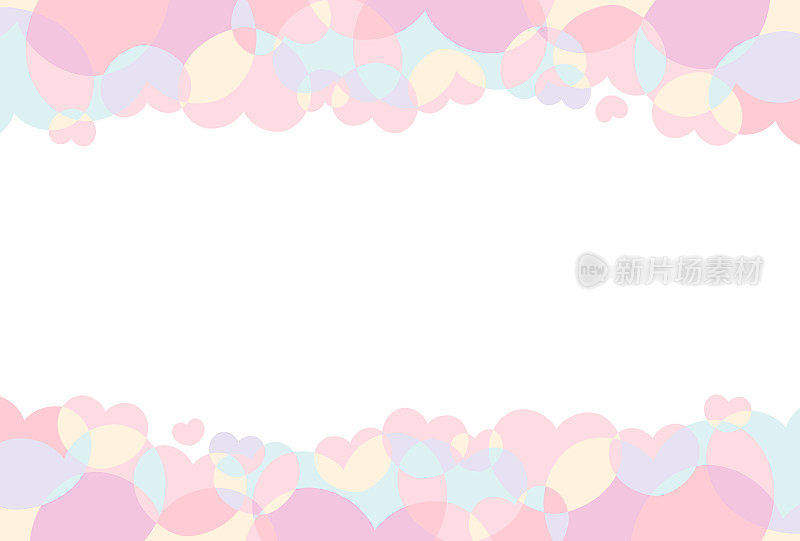 矢量插图的可爱粉彩框架上的白色背景。可爱的淡粉色和浅蓝色的心。