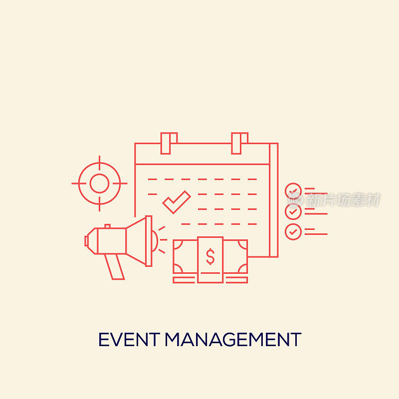 事件管理相关设计与行图标。简单的轮廓符号图标。