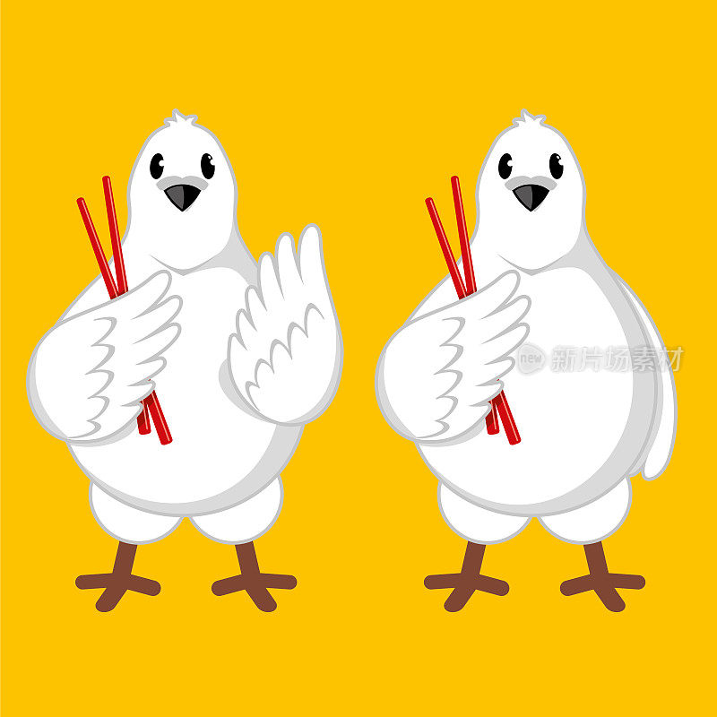 中国的鸽子。鸽子吃面条。鸽子菜。鸽子拿着中国筷子。