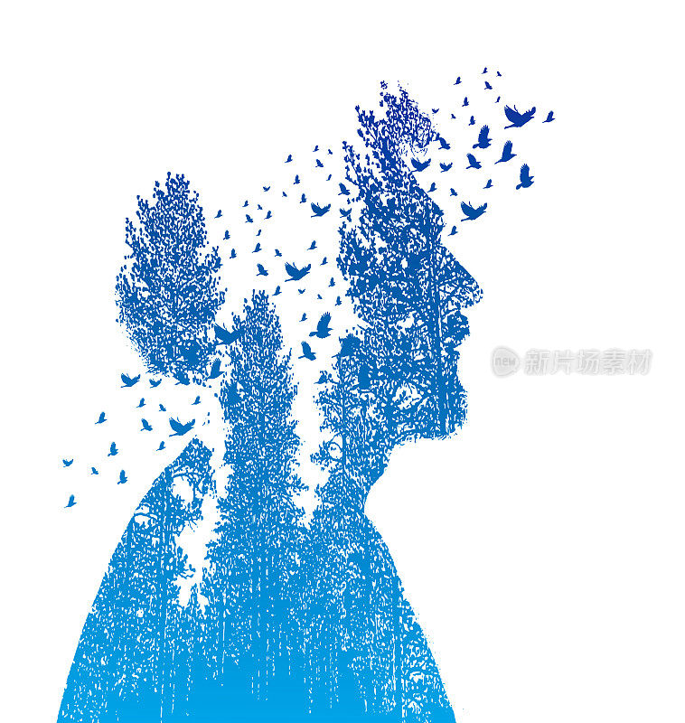 印第安人,树木和鸟类