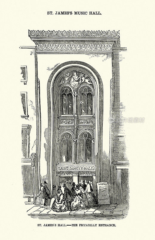 圣詹姆斯音乐厅，皮卡迪利入口，伦敦，维多利亚式英国建筑，1850年代，19世纪