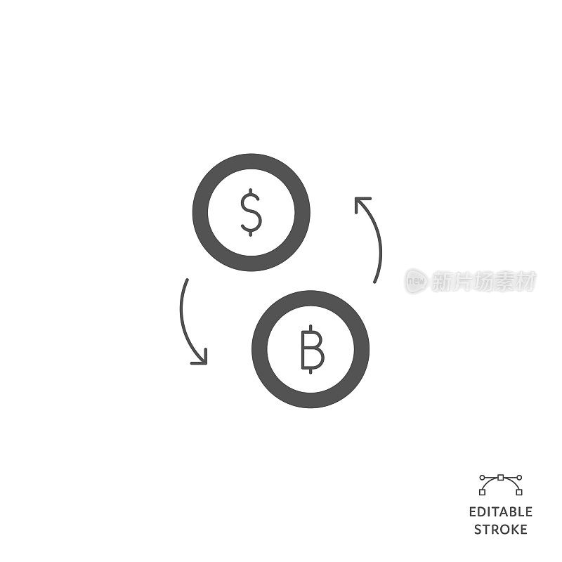 交换比特币平线图标与可编辑的笔画。Icon适用于网页设计、移动应用、UI、UX和GUI设计。