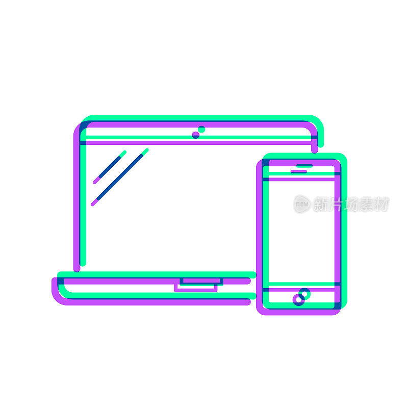 笔记本电脑和智能手机。图标与两种颜色叠加在白色背景上